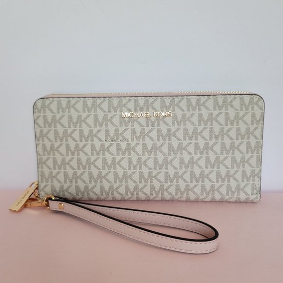 MICHAEL KORS Signature Logo Jet Set Travel Continental Wallet/Wristlet-Pwr Blush - Picture 6 of 16